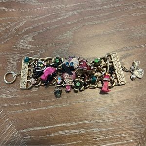 Betsey Johnson Owl Multi-Charm Wide Toggle Bracelet